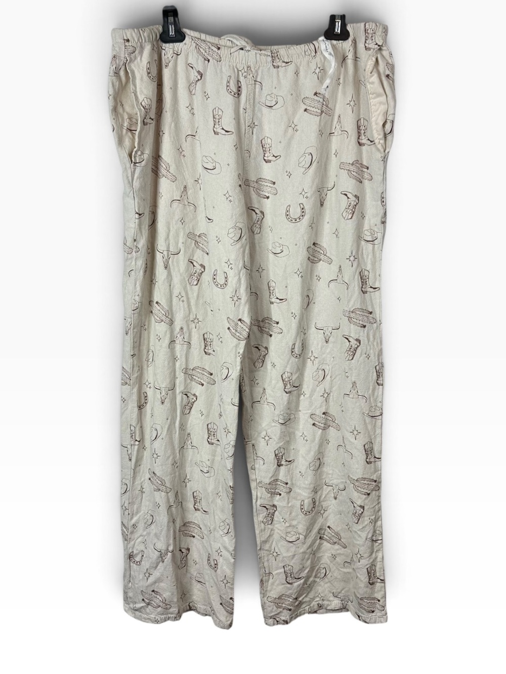 Cali 1850 Western Cowboy Printed Linen Beach Pants Beige Oatmeal Size XL